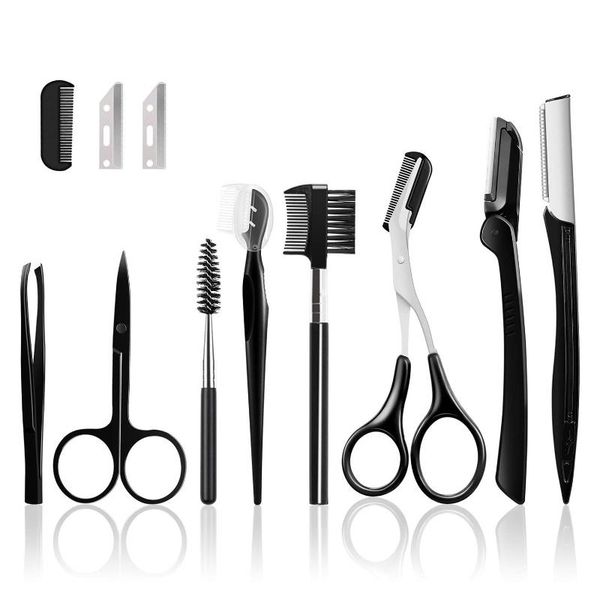 

eyebrow tools & stencils 2sets brush kit stainless steel scissors pencil set makeup tool daily beauty with storage bag