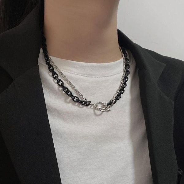 

chokers cosysail double layer stainless steel link chain ot toggle necklaces for female men vintage hip hop party statement jewelry 2021, Golden;silver