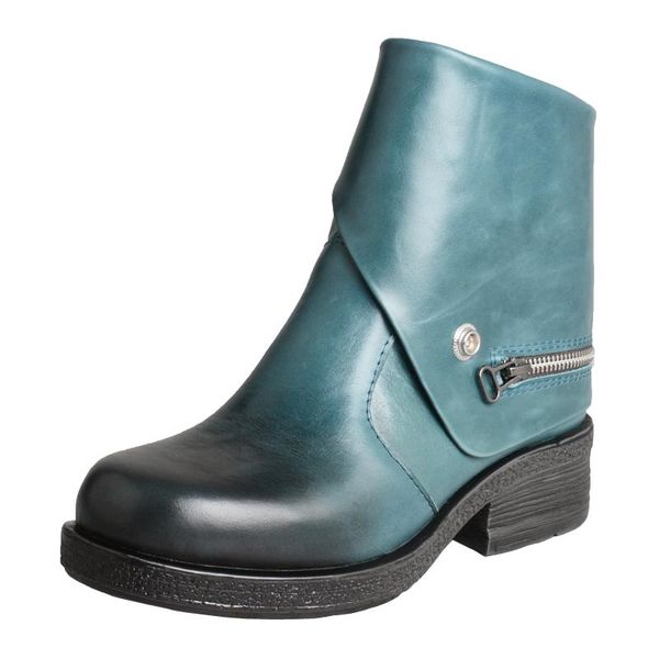

boots vintage cool blue brown punk ankle for woman genuine leather zipper western cowboy flats bottes femme motorcycle, Black