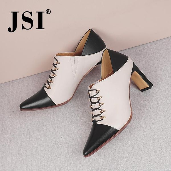 

dress shoes jsi office women pumps elegant pointed toe high heel cross-tied decoration patchwork sheepskin comfortable jo436, Black