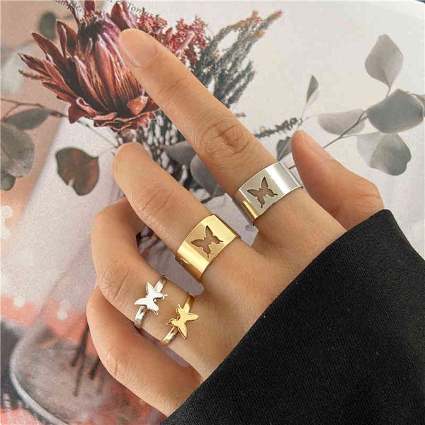 

ring korean fashion gold butterfly rings for women men lover couple sets paired things wedding open adjustable ring jewelry, Silver