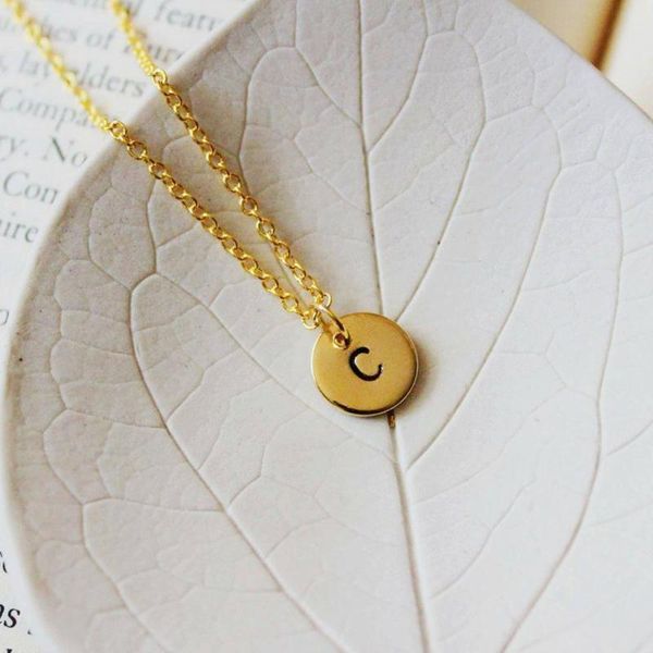 

pendant necklaces gold initial necklace stainless steel 26 handstamped jewelry gift ideas for her, friend,mom ,bridesmaid or sister, Silver