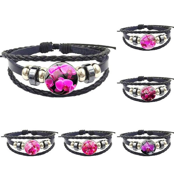 

charm bracelets jewelry black leather bracelet bangle crystal gift for women girls ladies statement gif orchid, Golden;silver