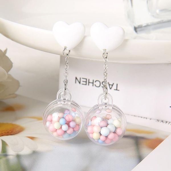 

dangle & chandelier 1pair cute stud earring multicolours heart resin with ball earrings fashion jewelry gift, Silver
