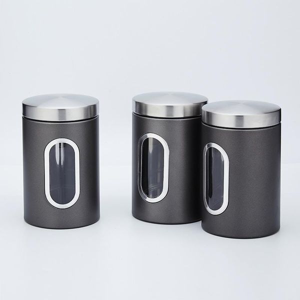 

storage bottles & jars 3pcs grains tank coffee food snack box stainless steel sealed kitchen multigrain organizer transparent