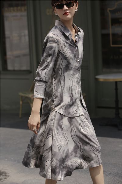 

2021 new autumn ink painting high waist women a line vintage knee length desinger ladies skirt print fashion clothing 6wbv, Black