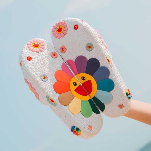 

slippers 2021 summer women home outside mixed color flower designers casual flat sandal ins fashion beach open toe slides, Black