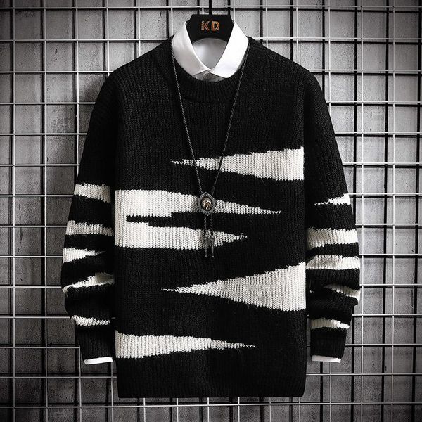 

men's sweaters winter christmas jumper high stretch loose sweater men male pullover thick warm pull homme 2021, White;black