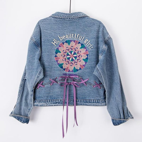 

women's jackets loose plus size bf embroidery women 2021 spring autum denim washed blue jeans coat turn-down collar outwear jacket jc18, Black;brown