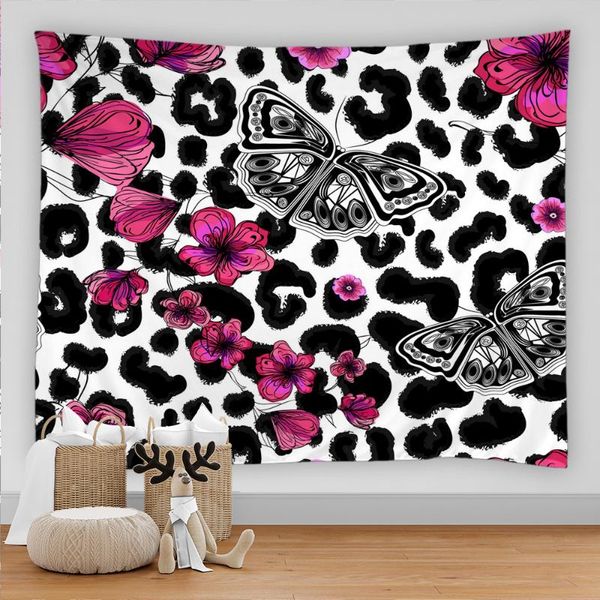 

tapestries beautiful flowers butterfly tapestry wall hanging cloth leopard pattern carpets art decor picnic beach towel