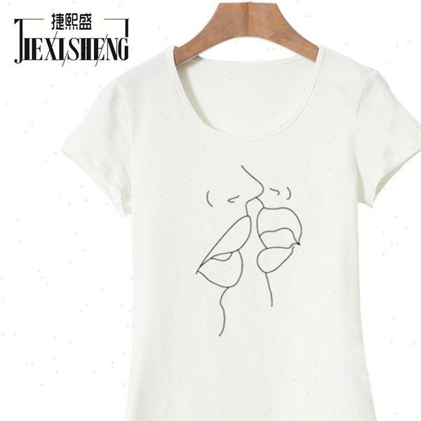 

woman shirts summer simple abstract tshirt creative line art t shirt women harajuku streetwear cotton tee shirt, White