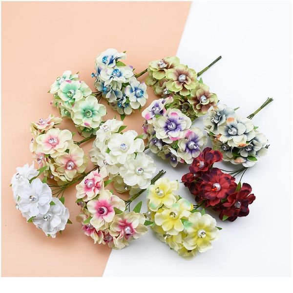 

6pcs pearl flower multicolor silk cherry fake plants home decoration accessories decorative flowers wreaths artificial qylxew