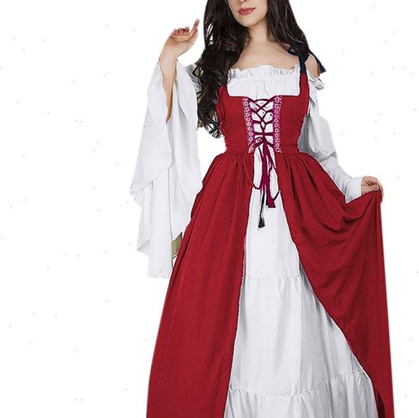 

woman dress elegant evening long 2021 square collar bundle corset medieval renaissance vintage dress two piece set, Black;gray