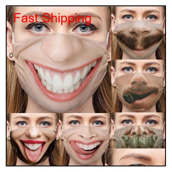

mens 3d printed funny face mask breathable washable mouth protection cotton covers reusable anti dust women gkft7 defmh