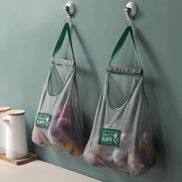 

storage bags kitchen hanging bag vegetable fruit mesh onion potato garlic ginger