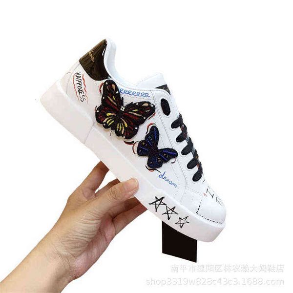 

2021 spring men's and women's shoes, small white leather lovers' painted graffiti casual board shoes, Black;white