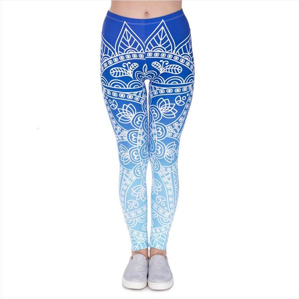 

legins mandala womens legging ombre blue printing fashion casual waist woman leggings, Black