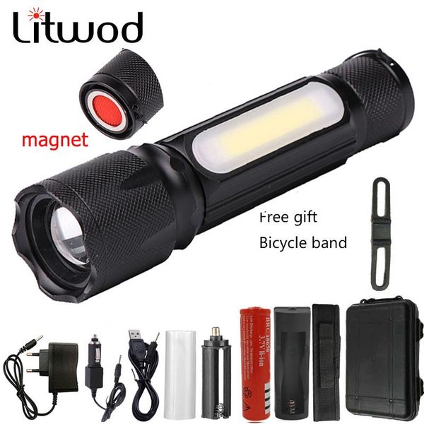 

flashlights torches z20 litwod led 1705b 400lm xm-l t6 / cob zoomable 4 modes aluminum lanterna camping torch