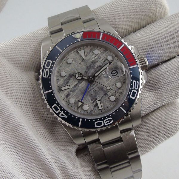 

40mm sterile grey dial sapphire glass date luminous ceramic bezel blue gmt automatic clock, Slivery;brown