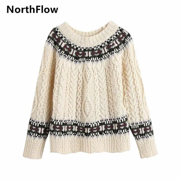 

women's sweaters northflow 2021 autumn and winter flowers panelled o-neck england women pull femme pullovers, White;black