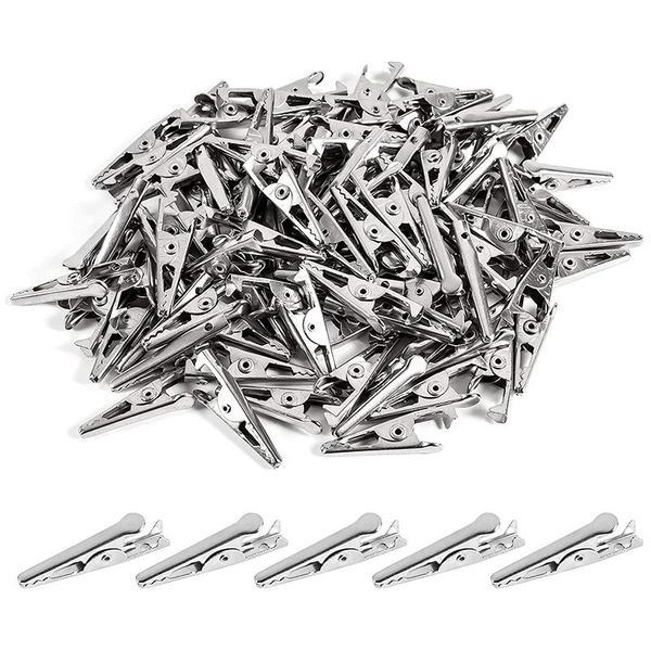

bag clips 100pcs 1.06in / 27mm mini metal alligator clips, crocodile clamps silver tone nickel plated test line spring clamps.