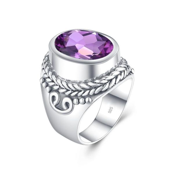 

cluster rings vintage bishop real 925 silver trinkets for men amethyst gemstone sliver ring accessory fine jewelry, Golden;silver
