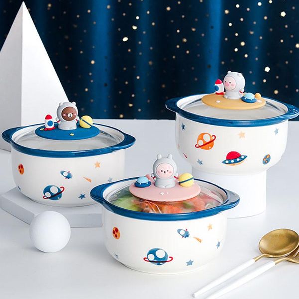 

bowls creative japanese tableware with cover bowl mobile phone support large soup double ear instant noodles