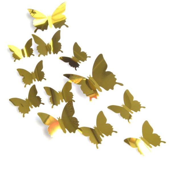 

wall stickers 12pcs 3d mirror removable mural fridge for home room decoration (gold)
