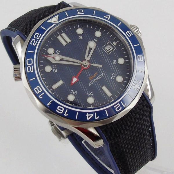 

wristwatches 41mm ceramic bezel self winding men watch automatic gmt movement sapphire glass rubber strap date window, Slivery;brown