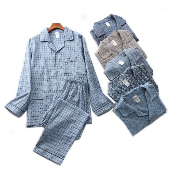 

men's sleepwear autumn winter pijamas men casual plaid pajama sets male 100% cotton suit long sleeve turn-down collar shirt &pants xxl, Black;brown