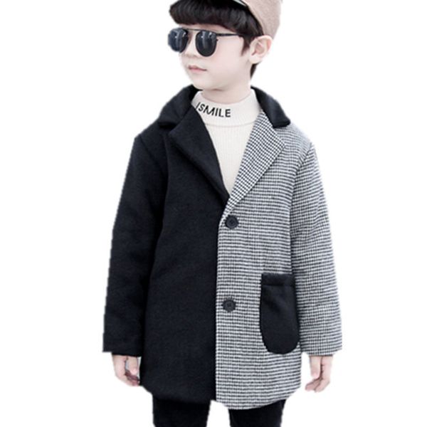 

2021 new autumn winter shredded turn-down-style children collar wool jacket for teenage boys baby clothes outerwear mixtures l3lu, Blue;gray