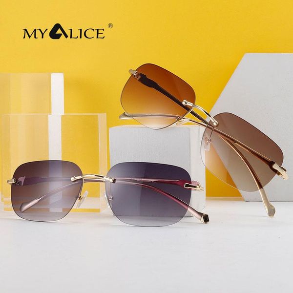 

sunglasses myalice fashion retro rimless personality metal carved luxury glasses legs ity party gafas de sol uv400, White;black