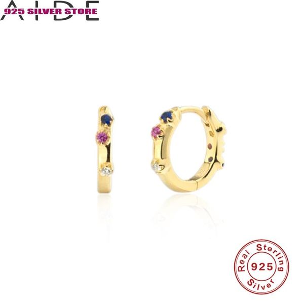 

hoop & huggie aide 925 sterling silver huggies earrings minimalist color zircon for women 1 pair pendientes aretes de mujer yt, Golden;silver