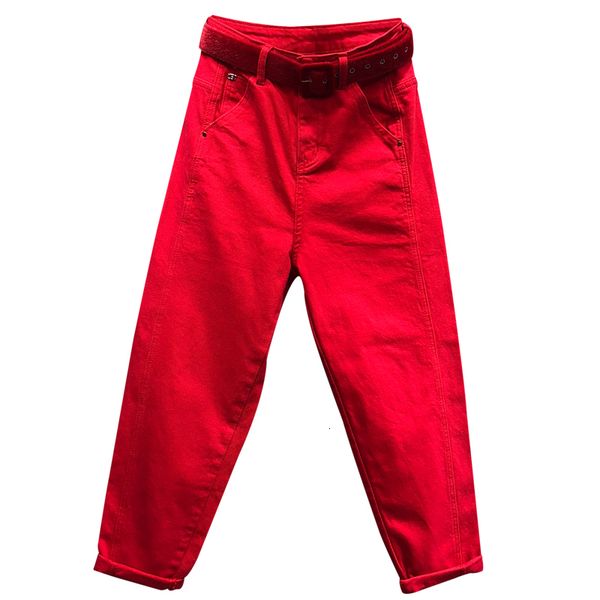 

2021 new autumn women red hallem high waist boyfriend jeans femme cotton denim ankle-length pants plus size 5xl y466 ro89, Blue