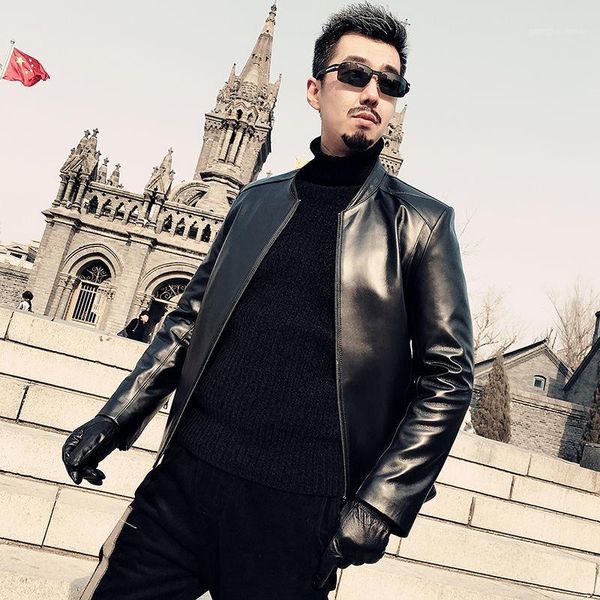 

men's leather & faux spring jacket sheep static version business short pure handsome, Black