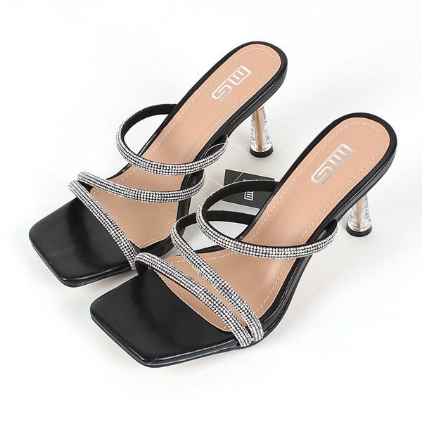 

sandals 2021 sell 8cm women's summer strap with rhinestones crystals thin heel gladitor shoes open toe high heels, Black