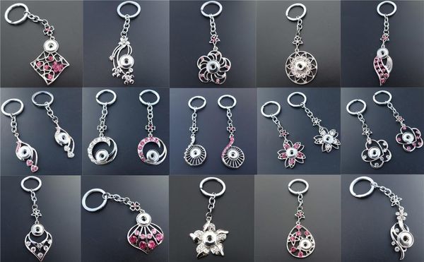 

keychains mix styles rhinestone flower leaf keyrings metal 12mm snap buttons jewelry, Silver
