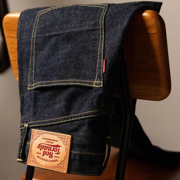 

men's jeans 2000t red tapered pants slim fit 14oz original cow ear denim straight fashion trousers, Blue