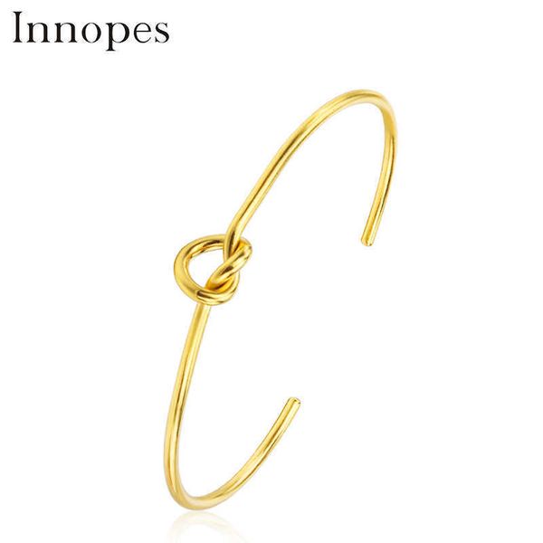 

innopes trendy circular open knot cuff bangle bracelets for women elegant gold color jewelry armband pulseiras wholesale q0719, Black
