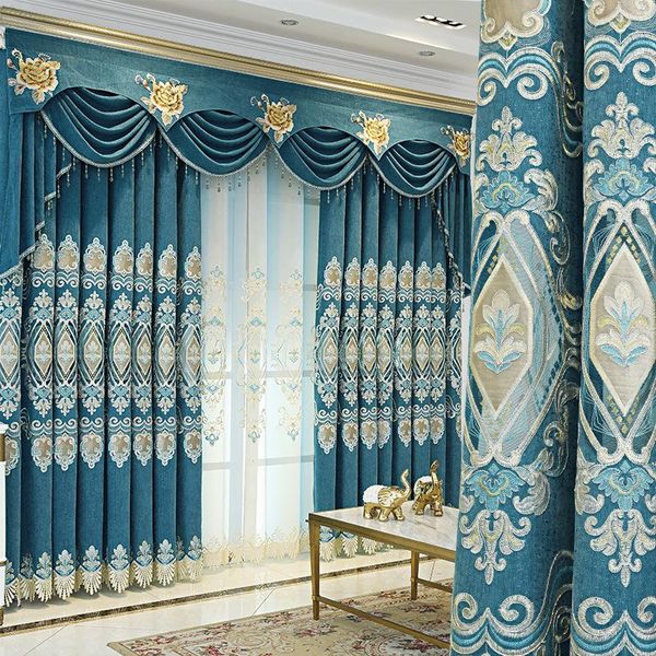 

curtain & drapes blue elegant european and american style luxury embroidery shenille blackout curtains for living room window bedroom