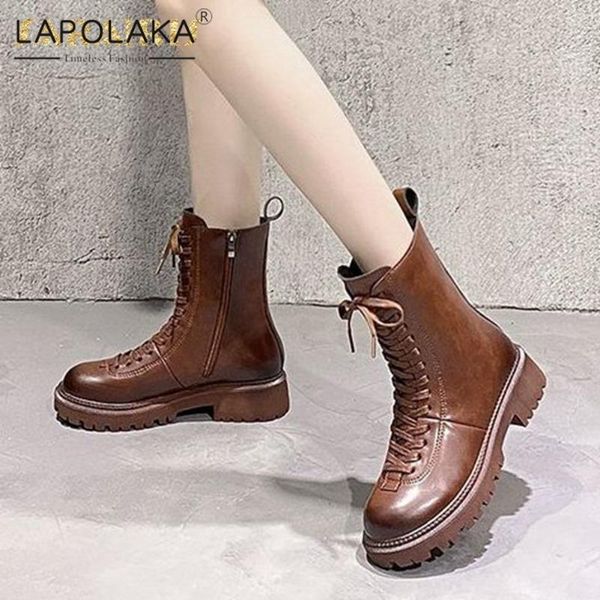 

boots lapolaka design thick bottom female autumn zipper waterproof street trend shopping motorcycle woman shoes, Black