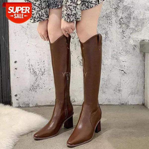 

new ins women white high heels long boots lady riding cowboy winter designer knee thigh high zipper botas altas mujer #qf99, Black