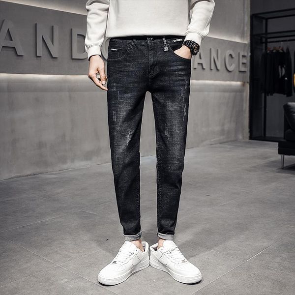 

men's jeans 2021 spring korean version of the trend self-cultivation youth all-match pencil feet pants/ men pants, Blue