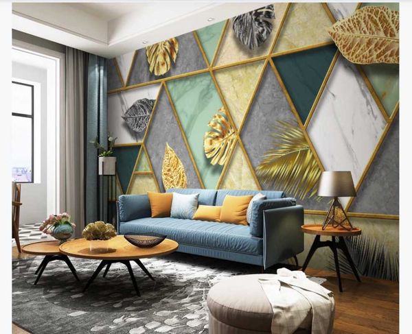 

custom 3d modern simple nordic tropical plant leaf jazz white stone pattern geometric background wall painting wallpaper