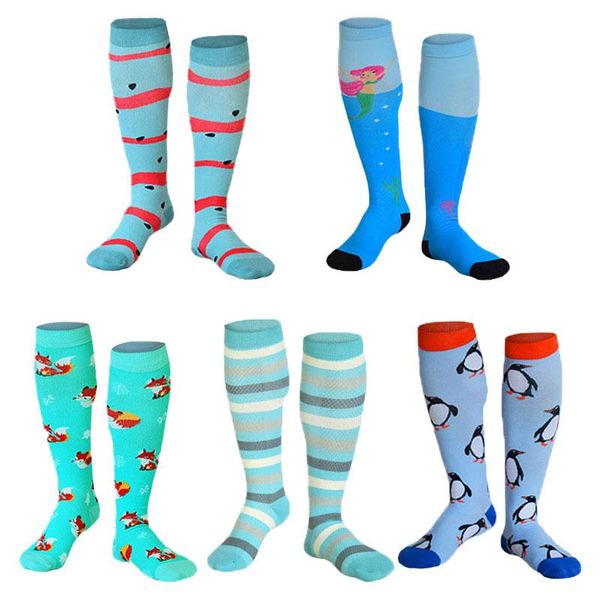 

men's socks men women compression halloween cat dog animal prints outdoor running cycling long pressure stockings, Black