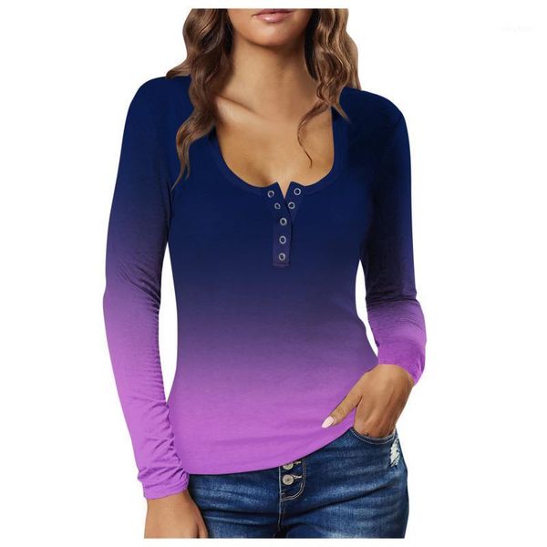 

women's blouses & shirts gradient blouse women autumn casual long sleeve colorful button up femme tunic clothes, White