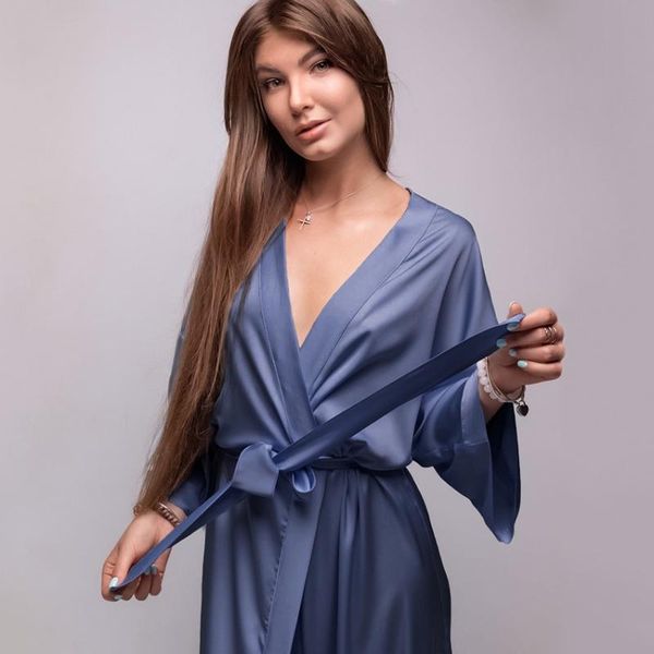 

women's sleepwear autumn comfortable nightgown satin robes for women fashion home service long-sleeved blue long kimono bathrobe pajama, Black;red