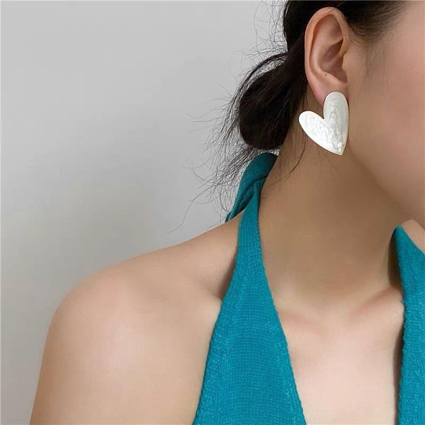 

dangle & chandelier white sweet big heart shape girl design 2021 earrings vintage jewelry female, Silver