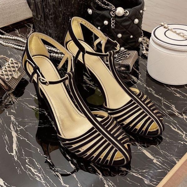 

sandals fashion women 2021 spring summer high heels sandals, t-strap shoes, Black