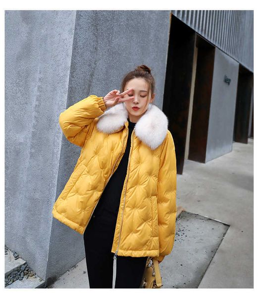 

2021 fox collar embroidered black down et women's short white duck winter small off season coat